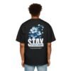 Stay Focused Tee – Motivational Oversized Shirt with Blue Floral Back Design