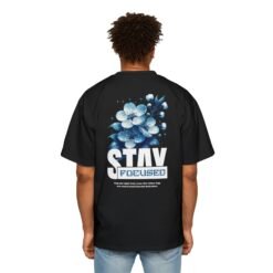 Stay Focused Tee – Motivational Oversized Shirt with Blue Floral Back Design