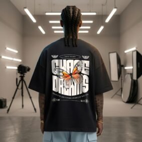 Chase Dreams Butterfly Graphic Tee — Men’s Oversized Red Shirt