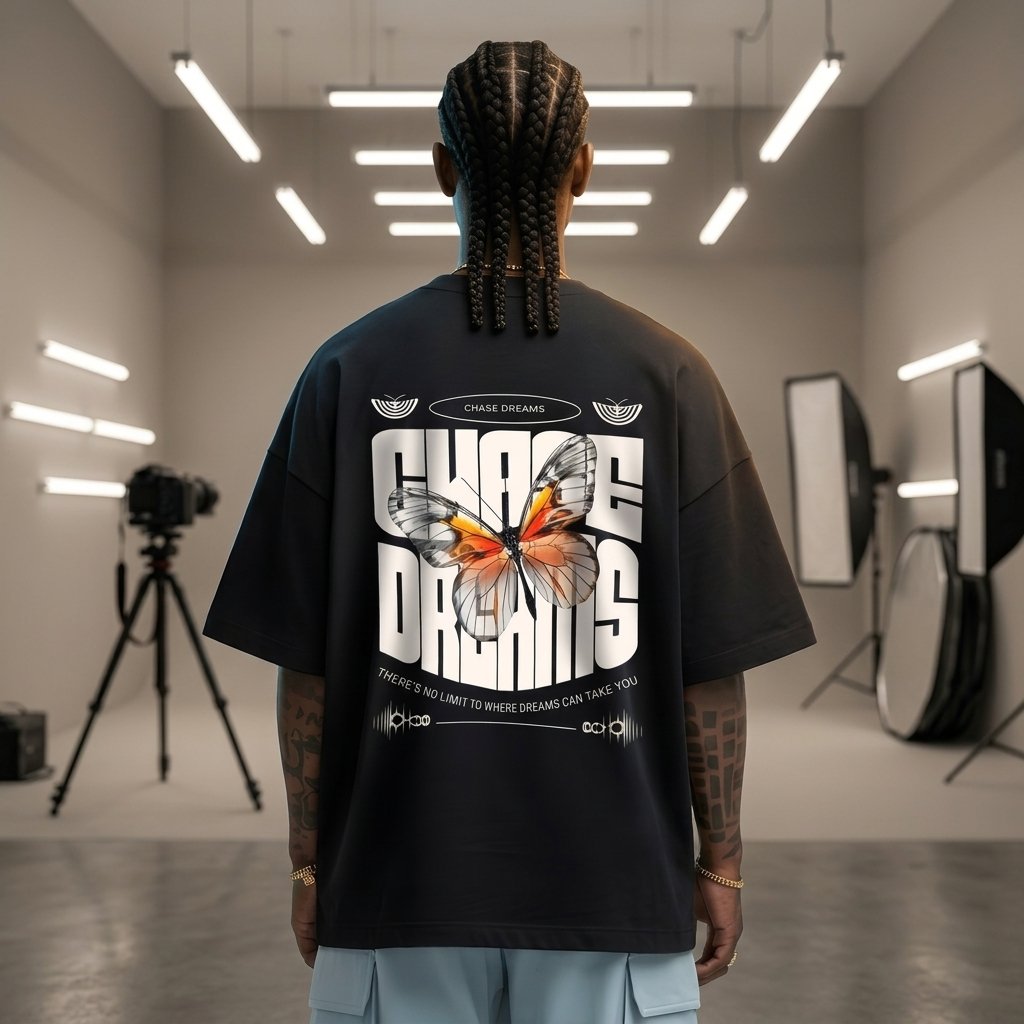 Chase Dreams Butterfly Graphic Tee — Men’s Oversized Red Shirt