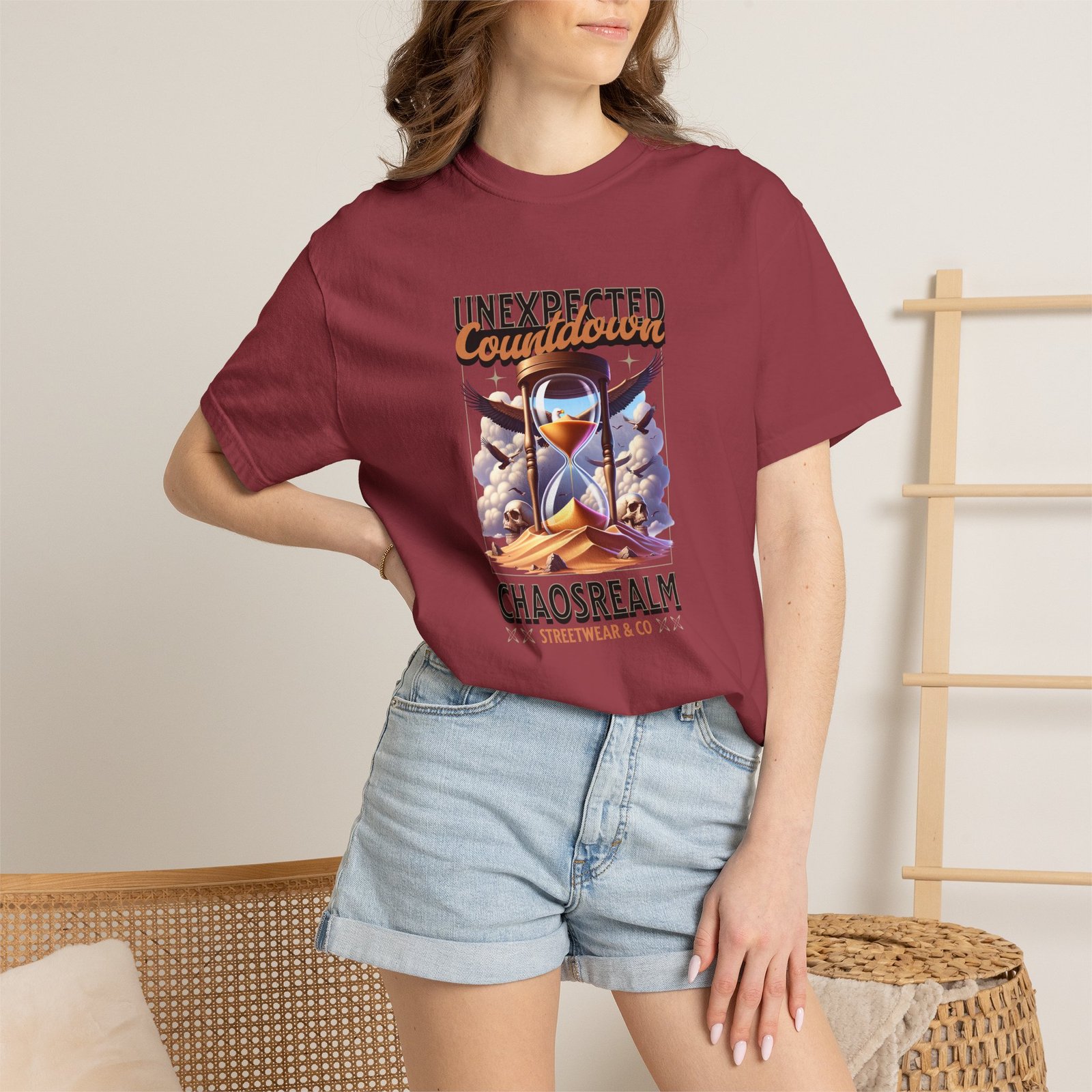 Unexpected Countdown Chaosrealm T-Shirt — Hourglass Sunset Graphic Tee - Image 41