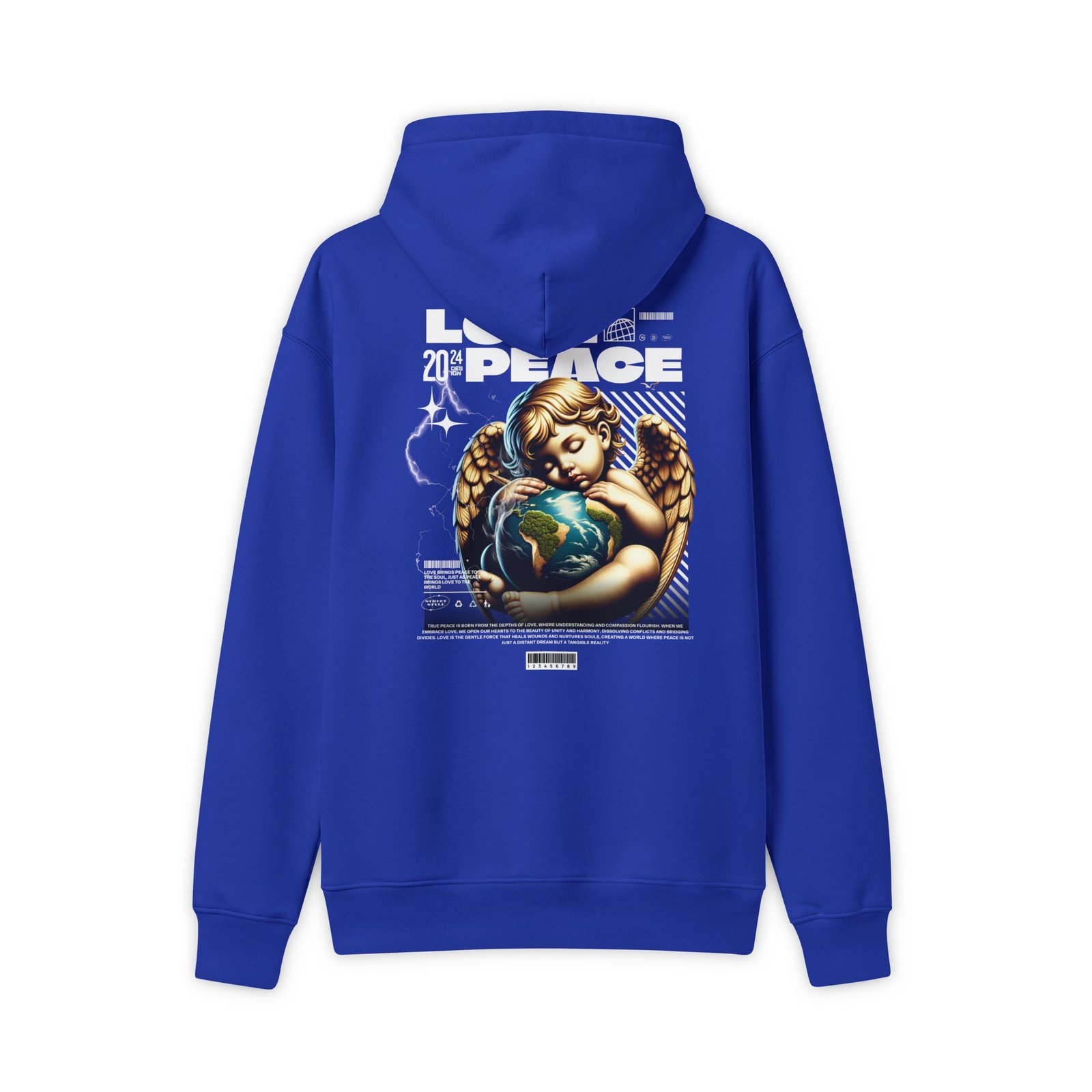Love & Peace Angel Graphic Hoodie — Vintage Cherub Earth Print - Image 6