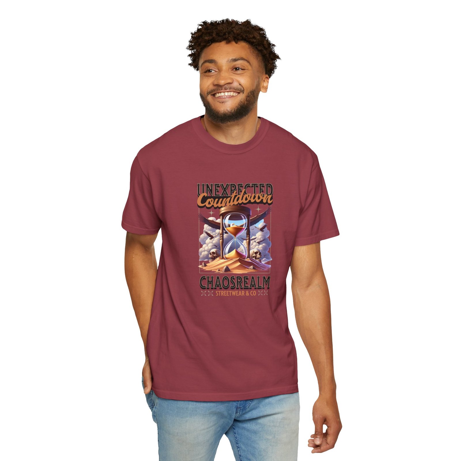 Unexpected Countdown Chaosrealm T-Shirt — Hourglass Sunset Graphic Tee - Image 43