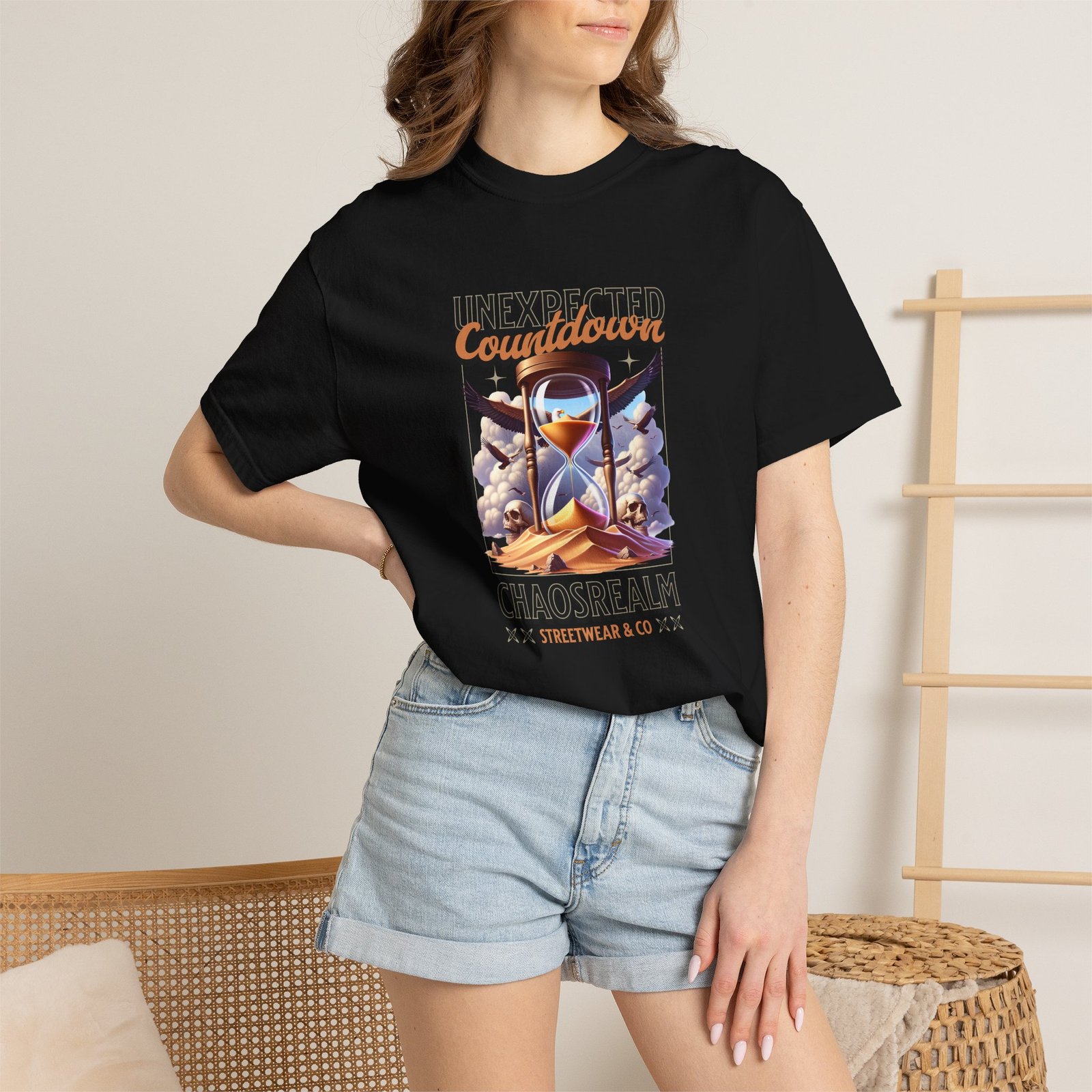 Unexpected Countdown Chaosrealm T-Shirt — Hourglass Sunset Graphic Tee - Image 29
