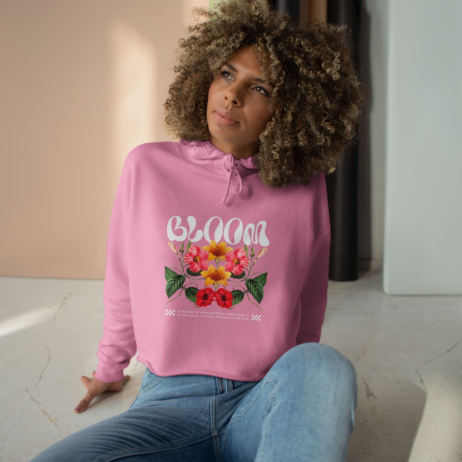 Bloom Floral Crop Hoodie — Retro Flower Graphic Cropped Sweatshirt - Image 7