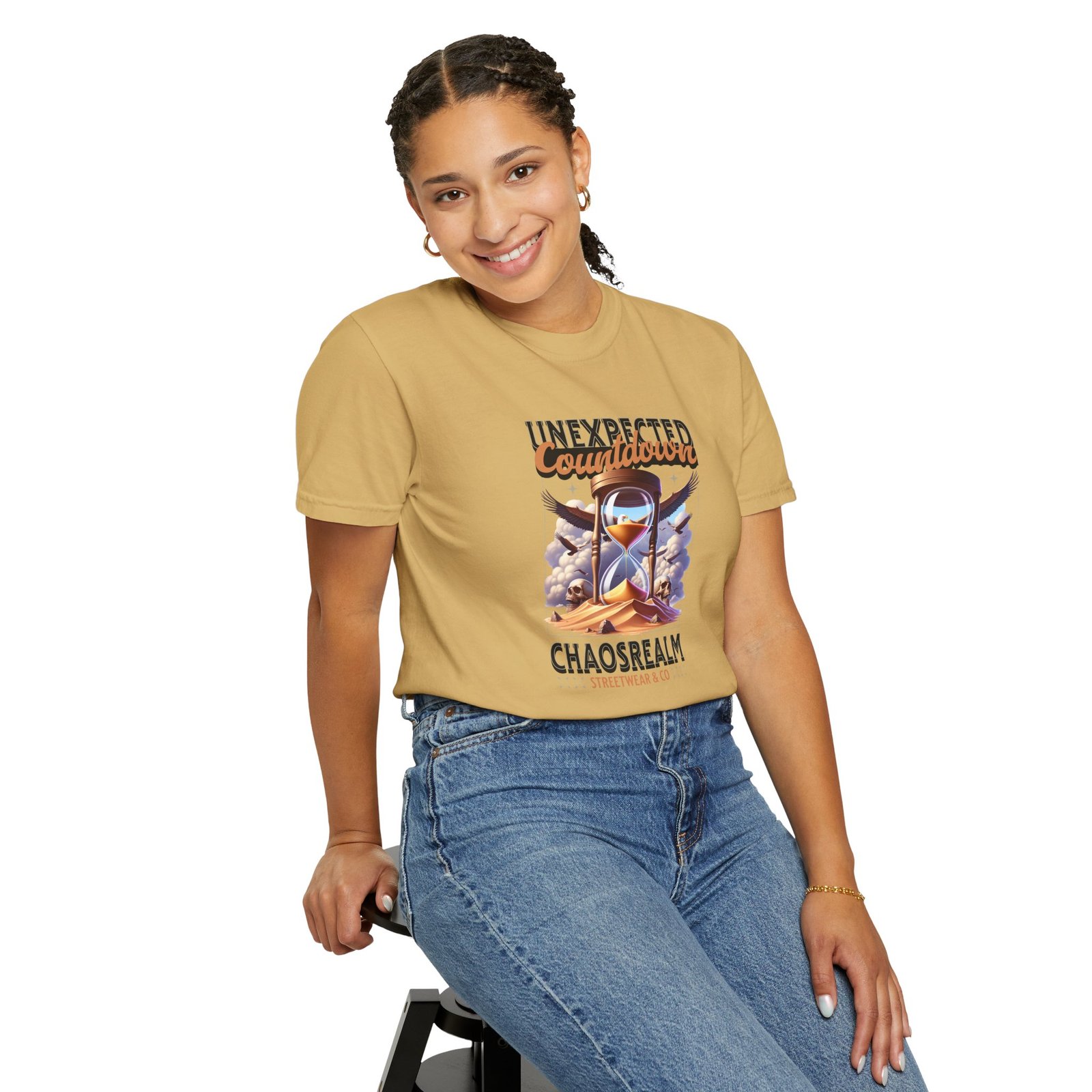 Unexpected Countdown Chaosrealm T-Shirt — Hourglass Sunset Graphic Tee - Image 9