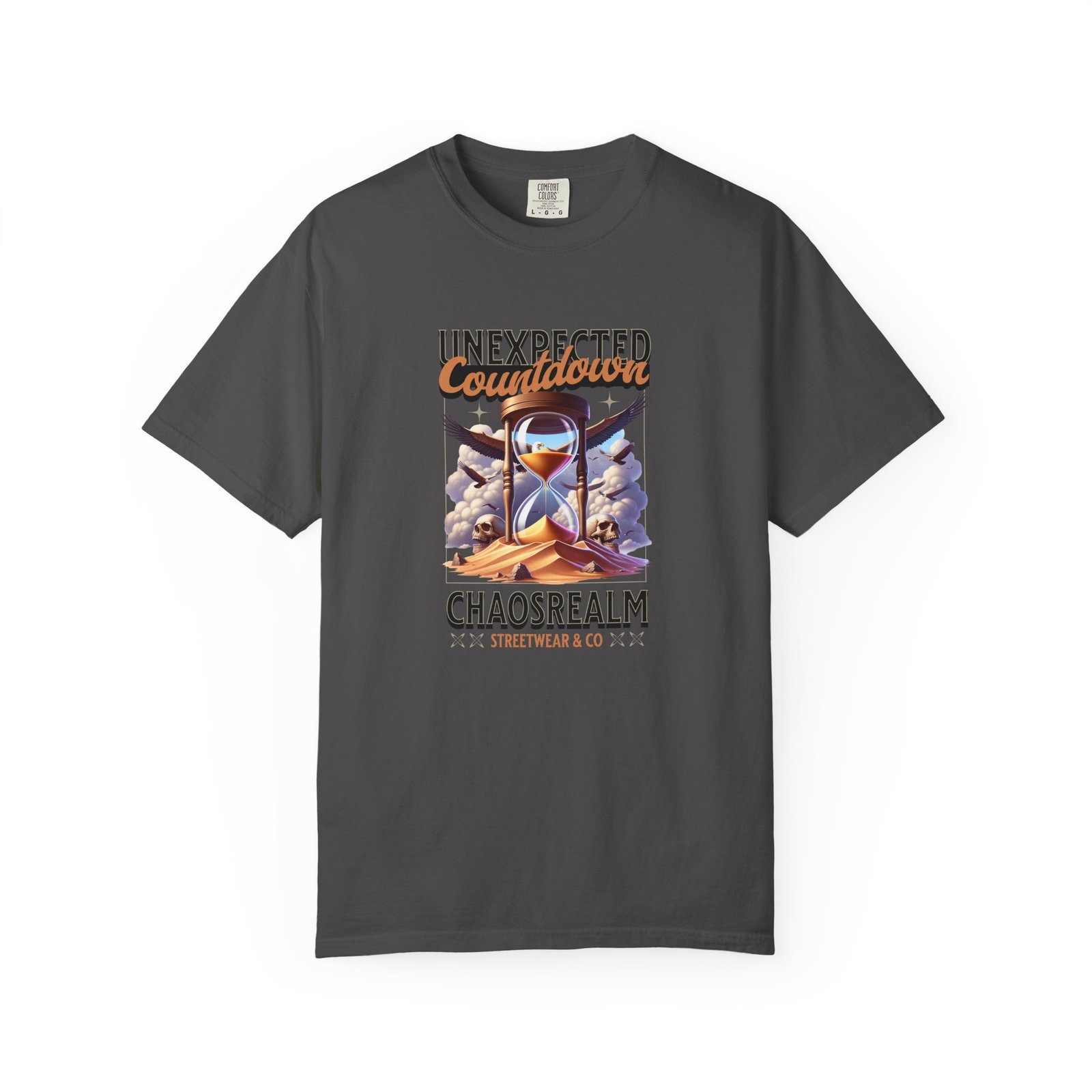 Unexpected Countdown Chaosrealm T-Shirt — Hourglass Sunset Graphic Tee - Image 24