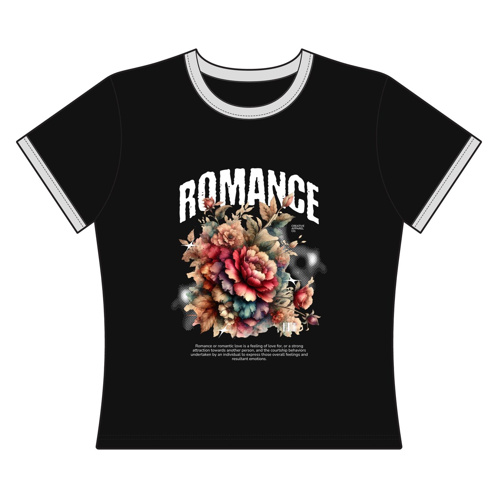 Romance Floral Ringer Tee — Vintage Rose Graphic Women's Shirt - Image 2