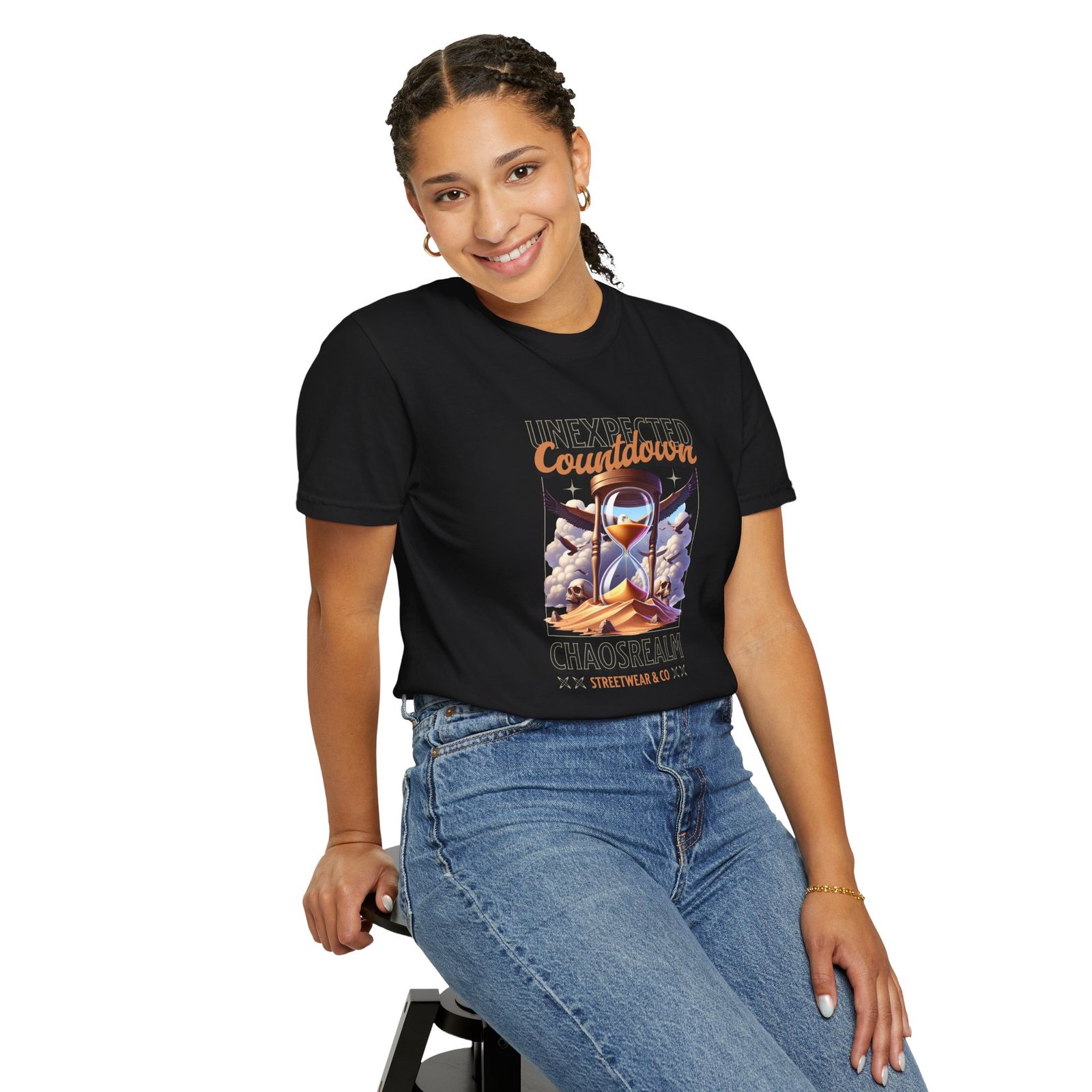 Unexpected Countdown Chaosrealm T-Shirt — Hourglass Sunset Graphic Tee - Image 30