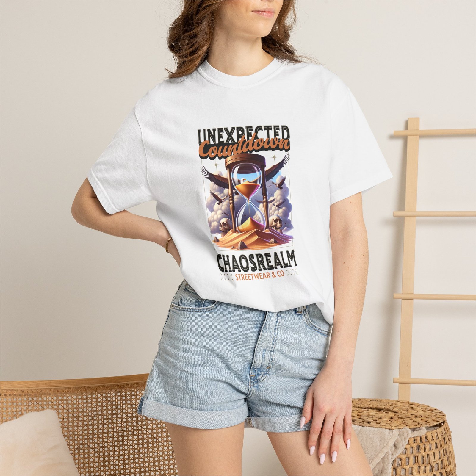 Unexpected Countdown Chaosrealm T-Shirt — Hourglass Sunset Graphic Tee