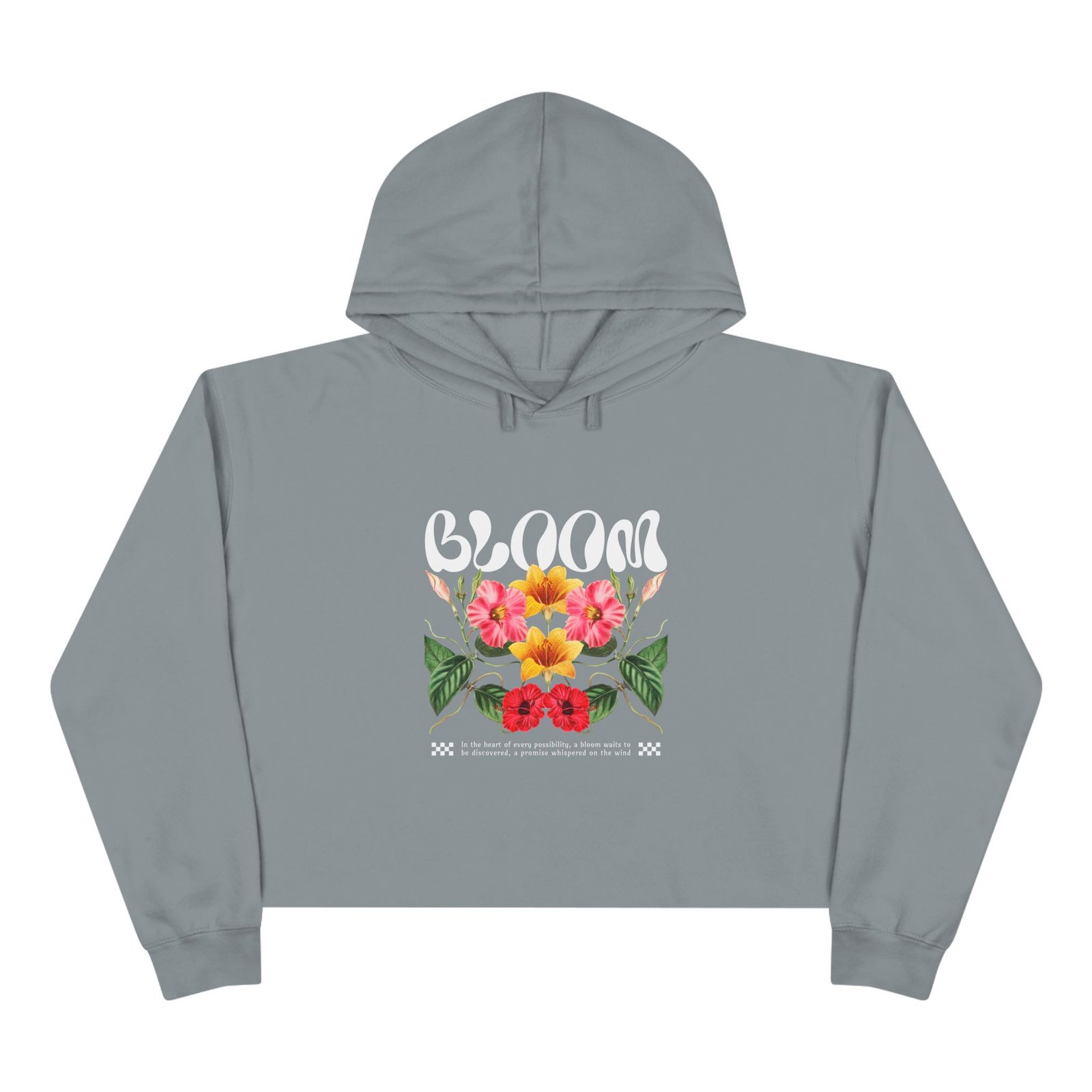 Bloom Floral Crop Hoodie — Retro Flower Graphic Cropped Sweatshirt - Image 5