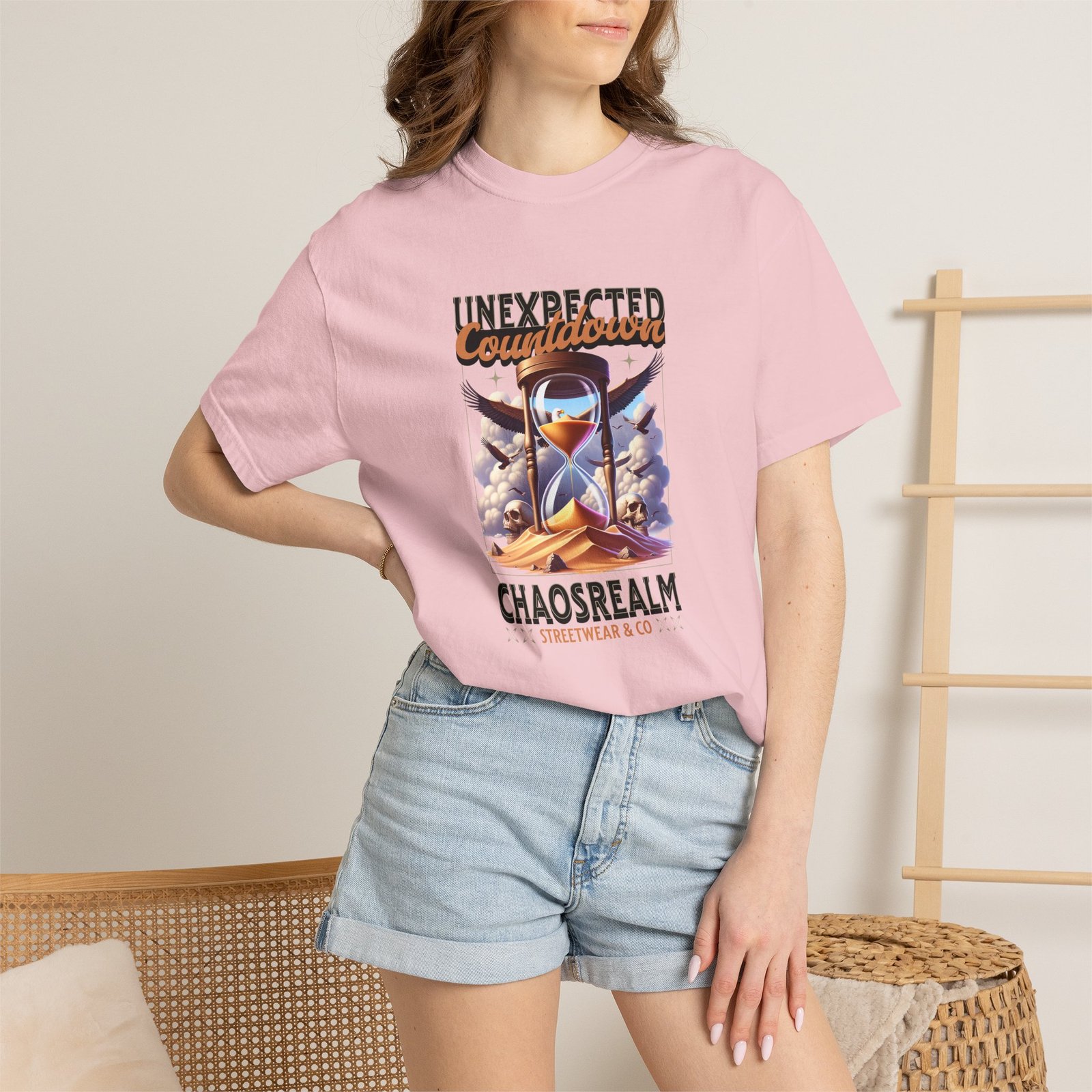 Unexpected Countdown Chaosrealm T-Shirt — Hourglass Sunset Graphic Tee - Image 37