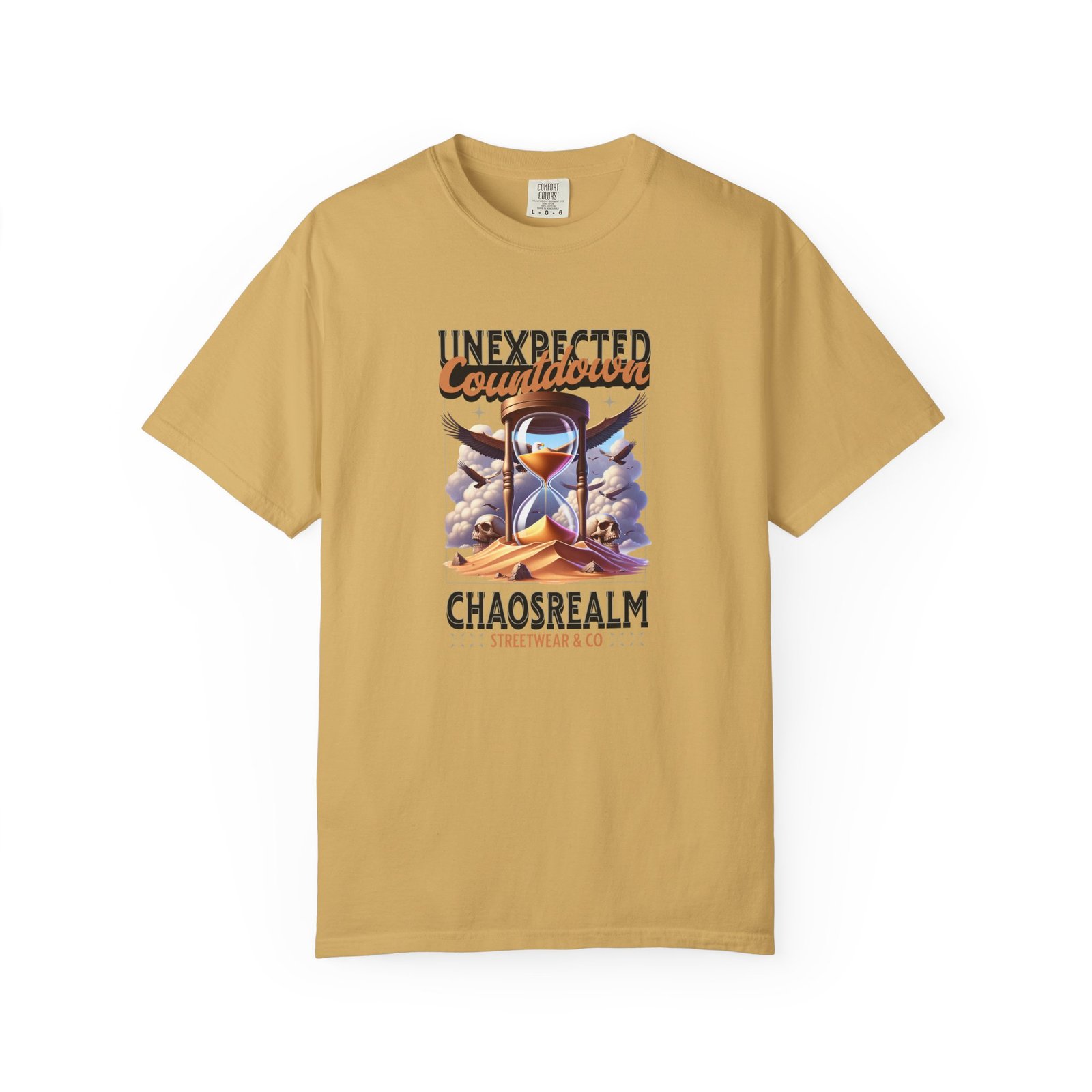 Unexpected Countdown Chaosrealm T-Shirt — Hourglass Sunset Graphic Tee - Image 6