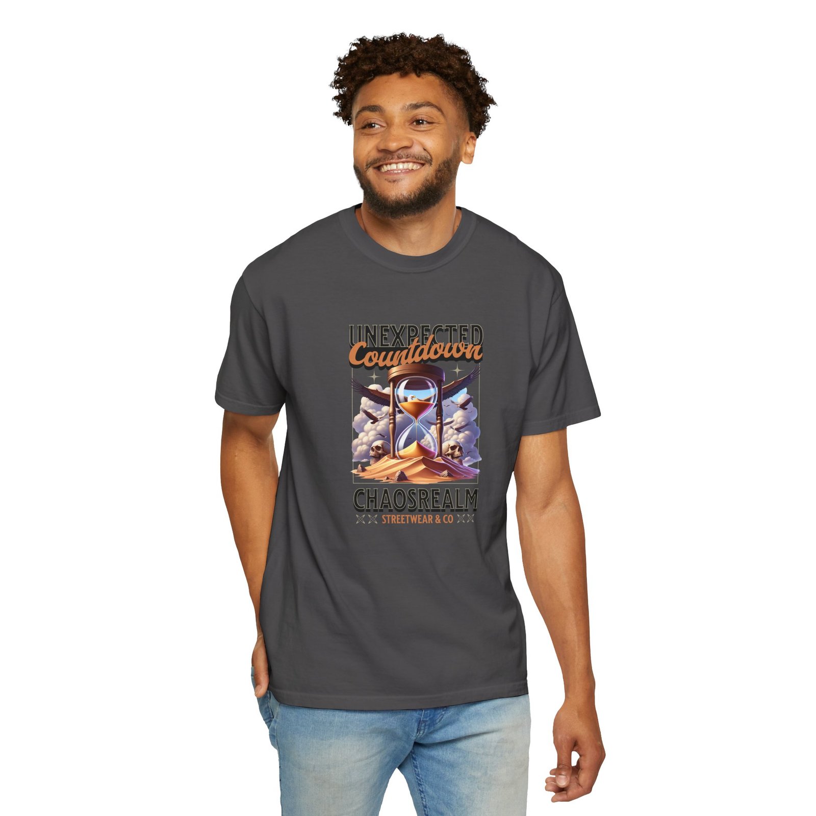 Unexpected Countdown Chaosrealm T-Shirt — Hourglass Sunset Graphic Tee - Image 27