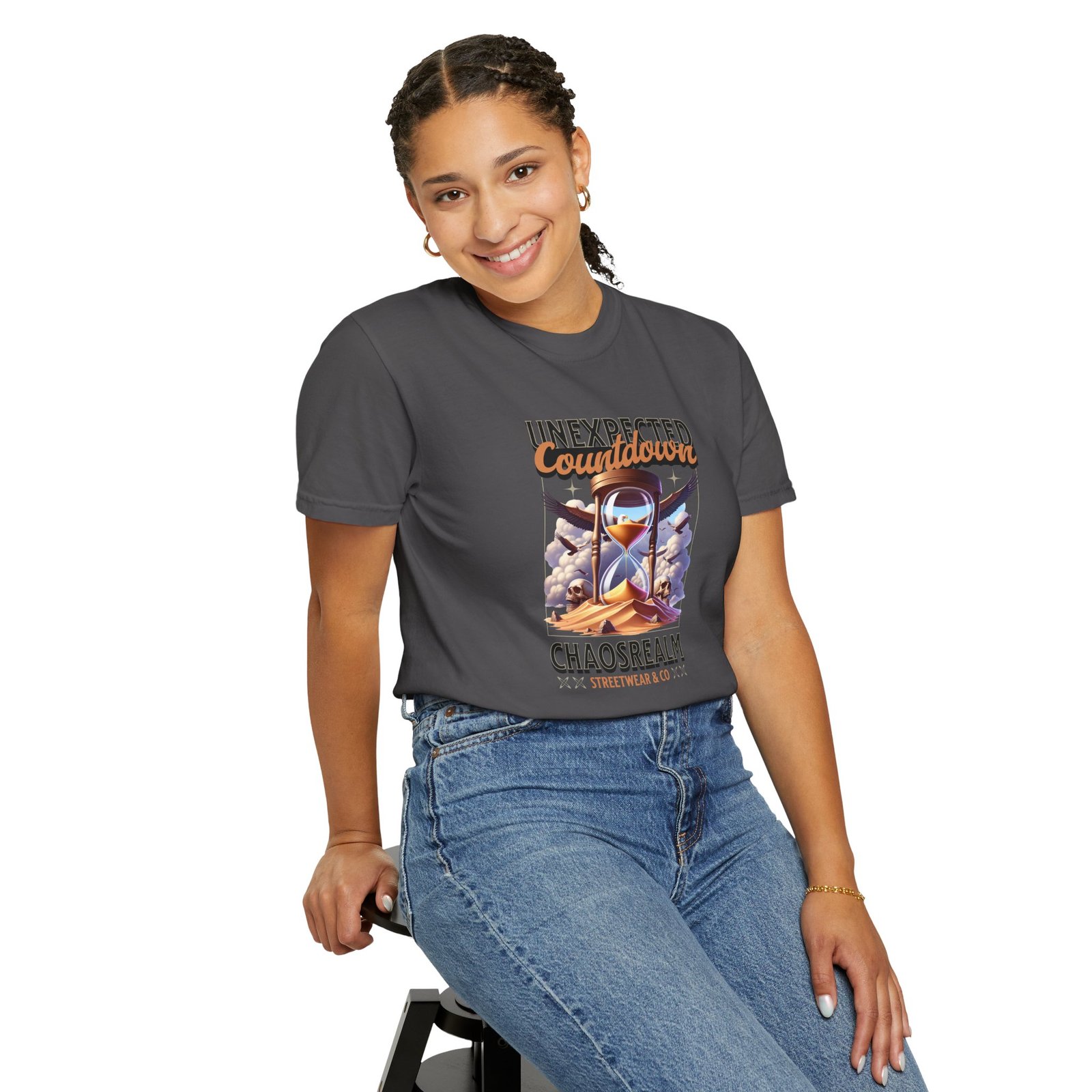 Unexpected Countdown Chaosrealm T-Shirt — Hourglass Sunset Graphic Tee - Image 26