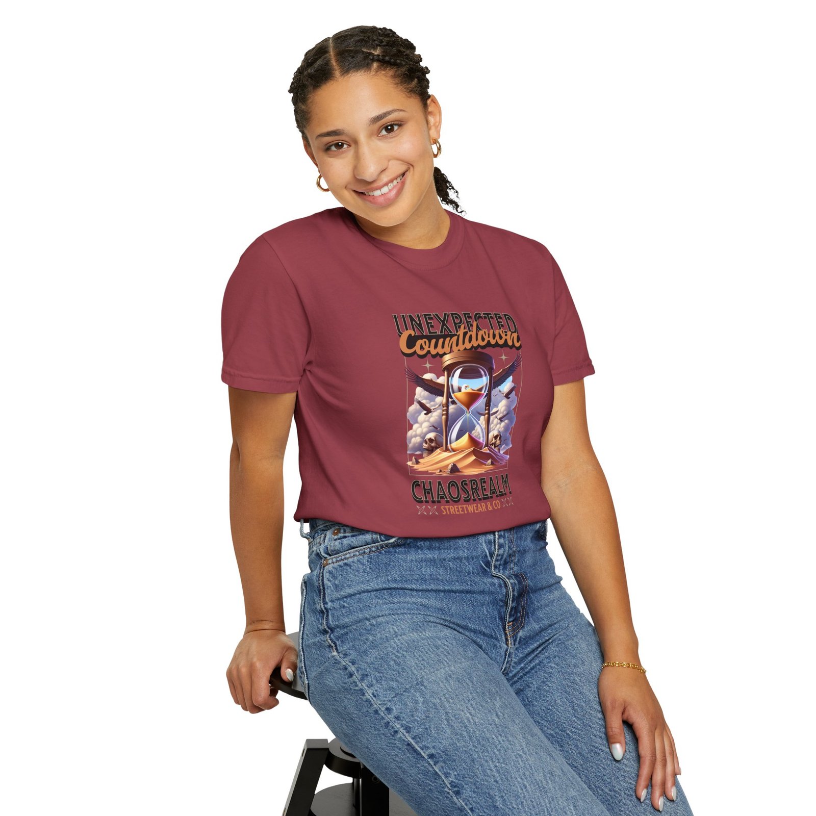 Unexpected Countdown Chaosrealm T-Shirt — Hourglass Sunset Graphic Tee - Image 42