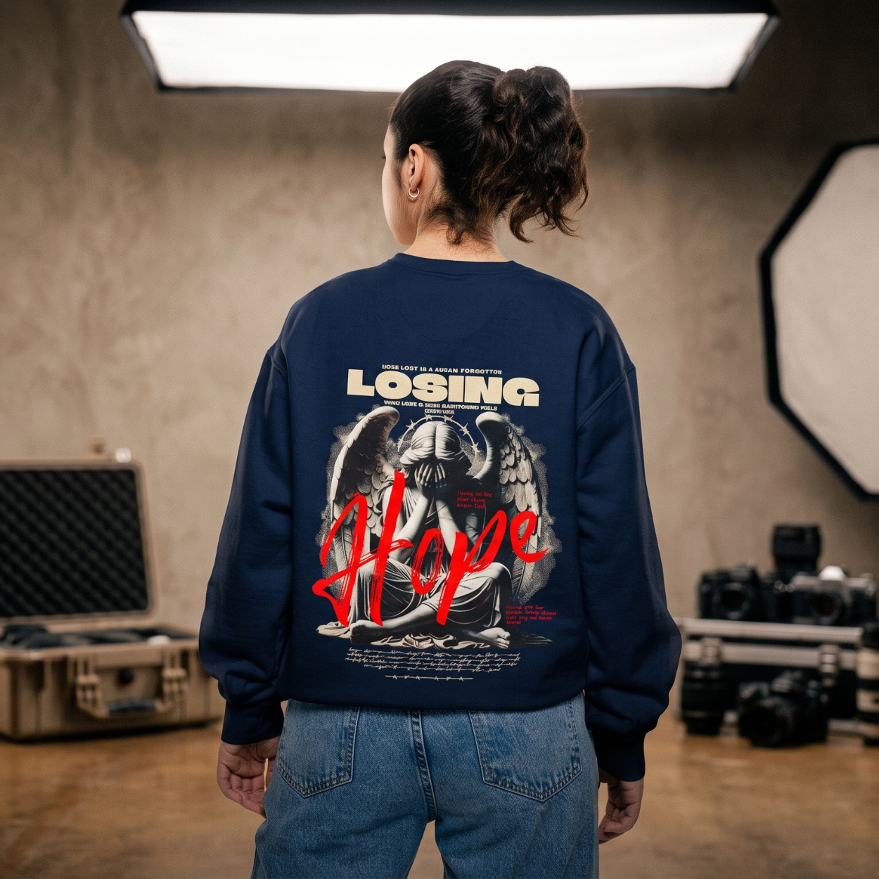 Hope Graphic Sweatshirt — 'Losing Hope' Angel Vintage Streetwear - Image 2