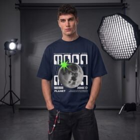 Moon Planet Graphic Tee — Neon Star Lunar Design