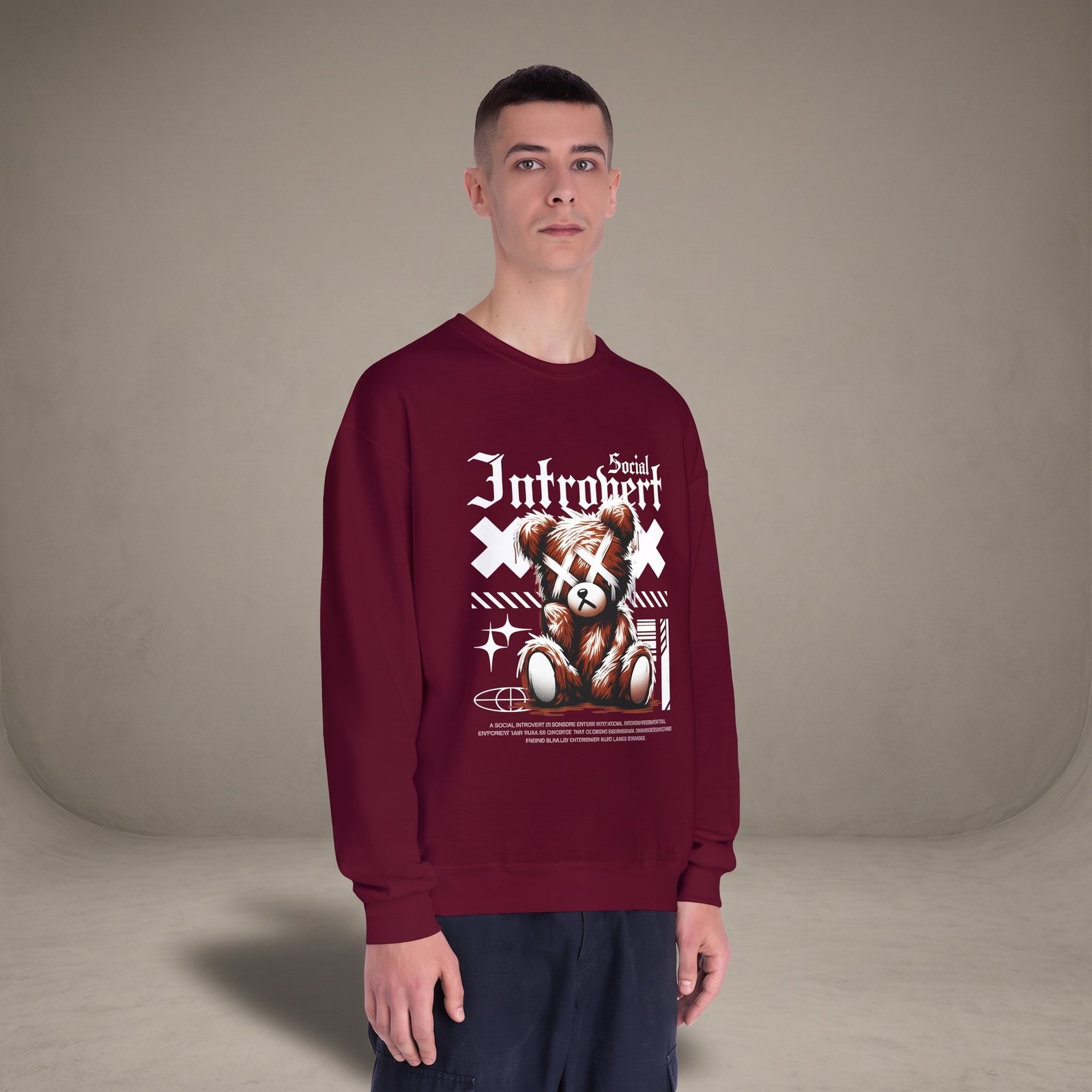 Introvert Social Bear Sweatshirt — Cozy Graphic Crewneck for Homebodies