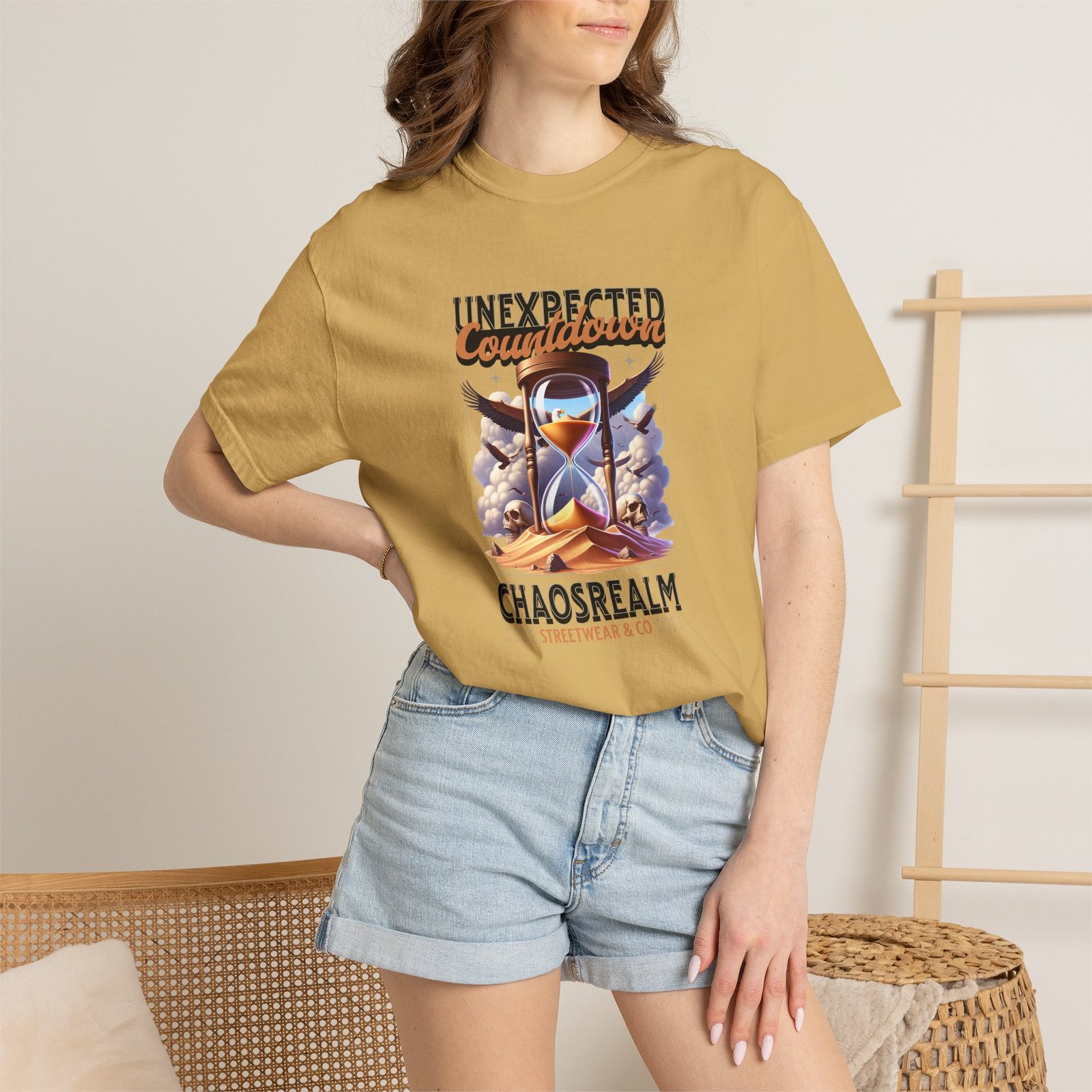 Unexpected Countdown Chaosrealm T-Shirt — Hourglass Sunset Graphic Tee - Image 7