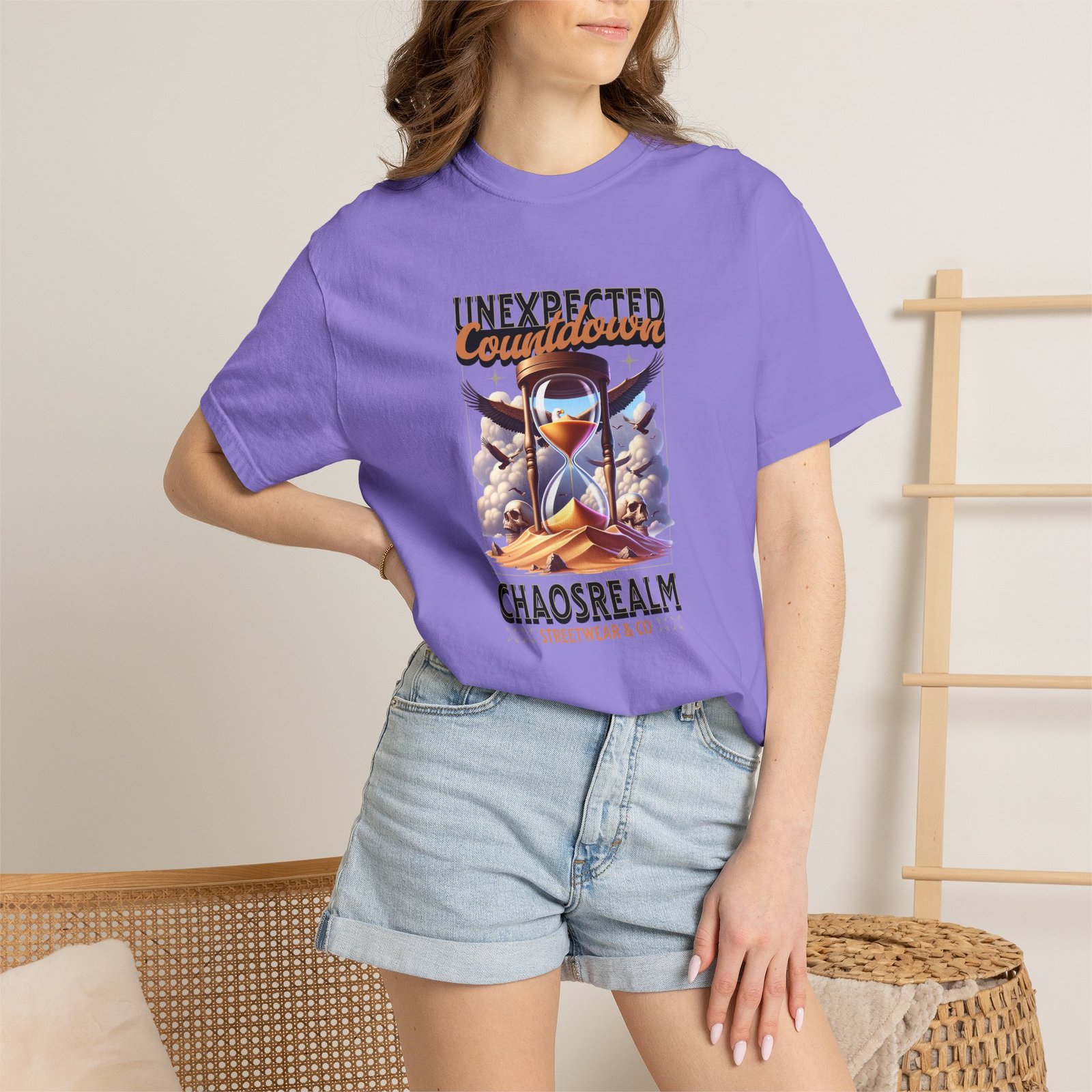 Unexpected Countdown Chaosrealm T-Shirt — Hourglass Sunset Graphic Tee - Image 33