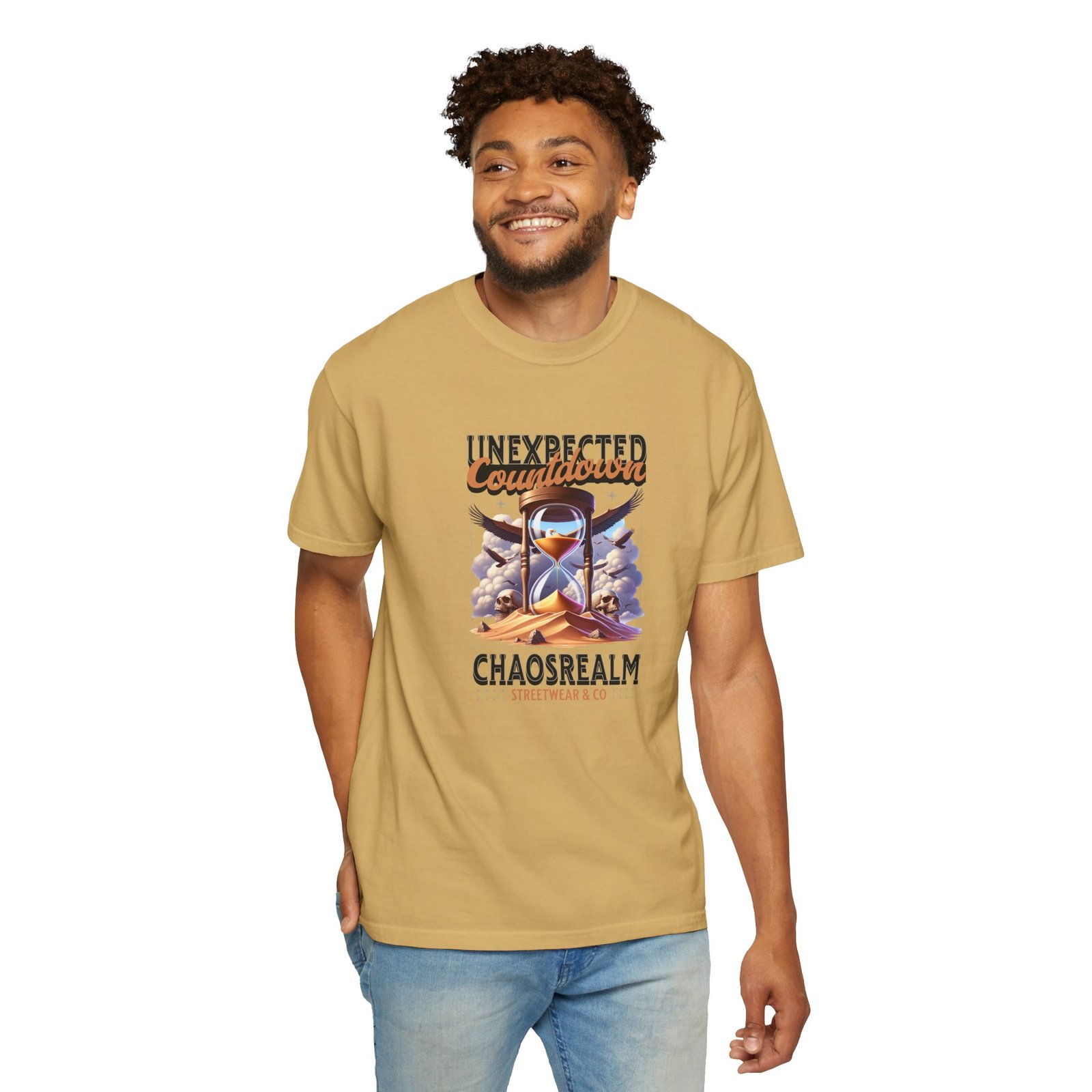 Unexpected Countdown Chaosrealm T-Shirt — Hourglass Sunset Graphic Tee - Image 10