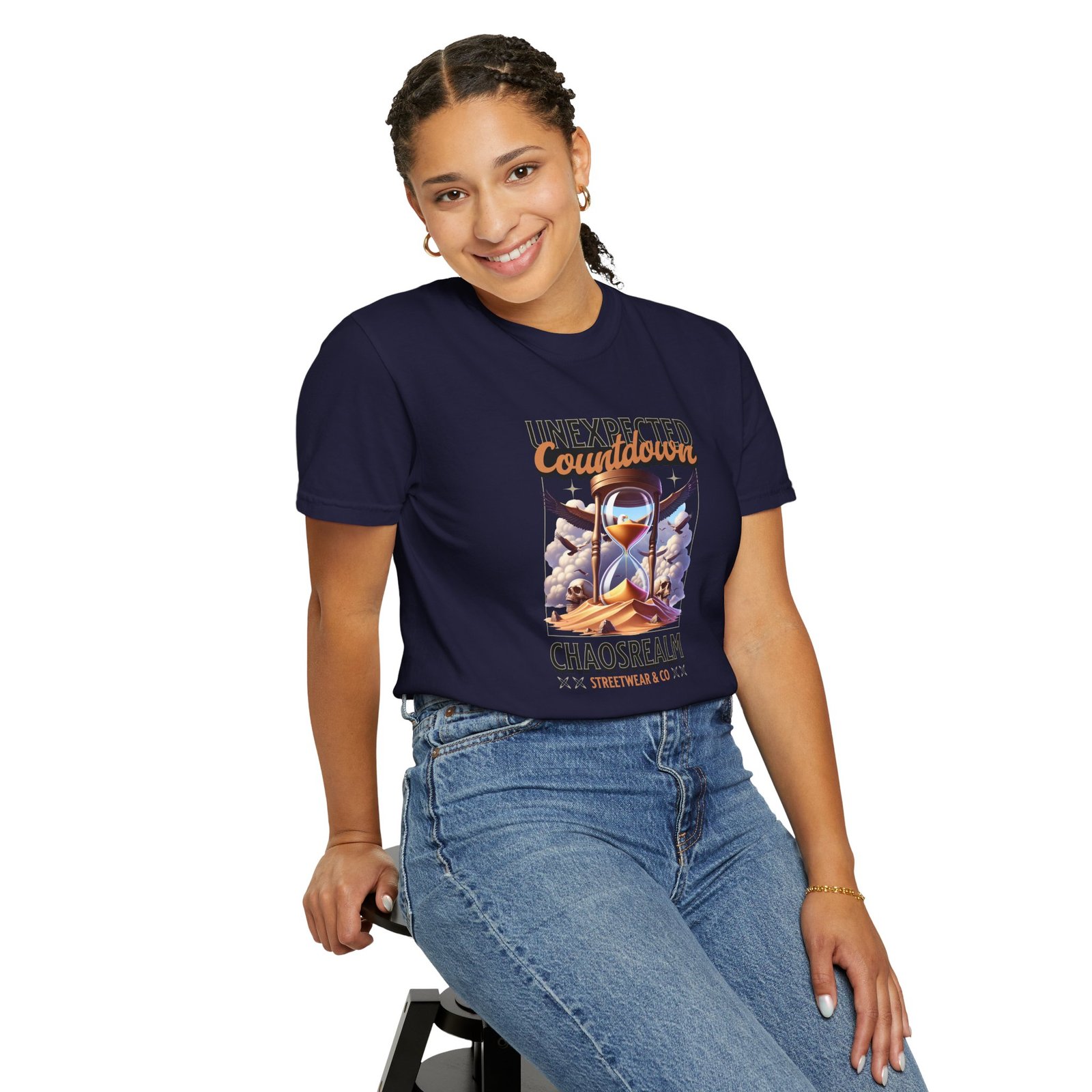 Unexpected Countdown Chaosrealm T-Shirt — Hourglass Sunset Graphic Tee - Image 18