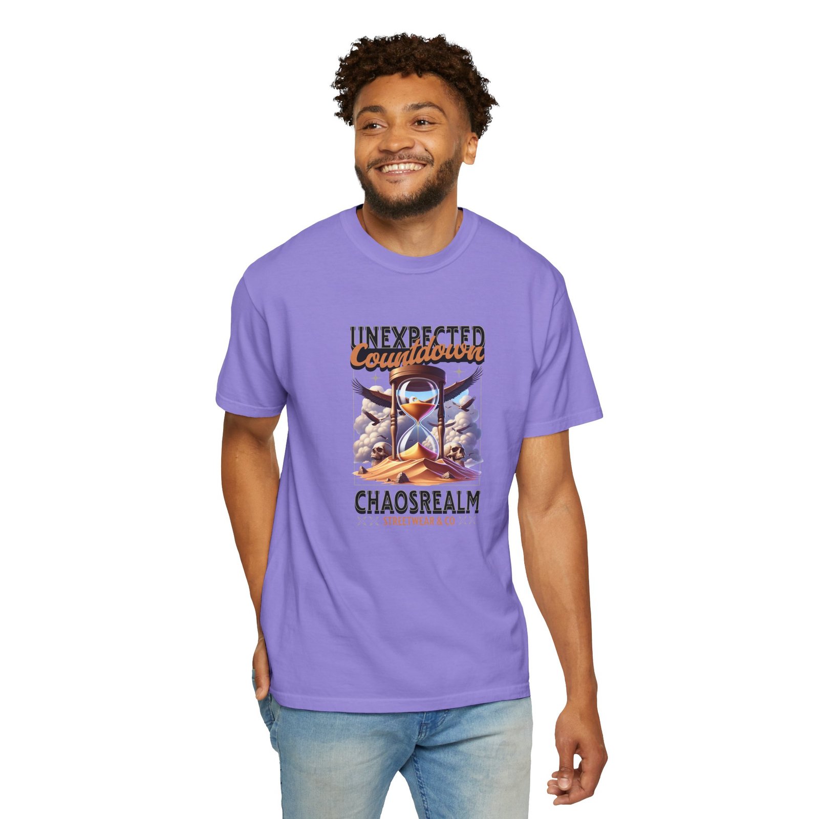 Unexpected Countdown Chaosrealm T-Shirt — Hourglass Sunset Graphic Tee - Image 35