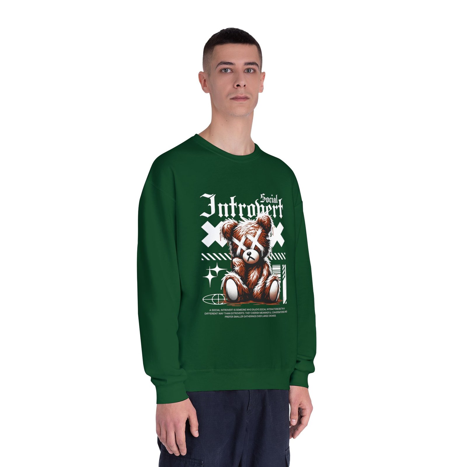 Introvert Social Bear Sweatshirt — Cozy Graphic Crewneck for Homebodies - Image 4