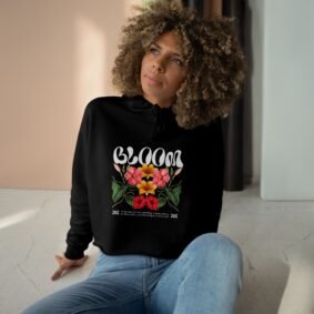 Bloom Floral Crop Hoodie — Retro Flower Graphic Cropped Sweatshirt