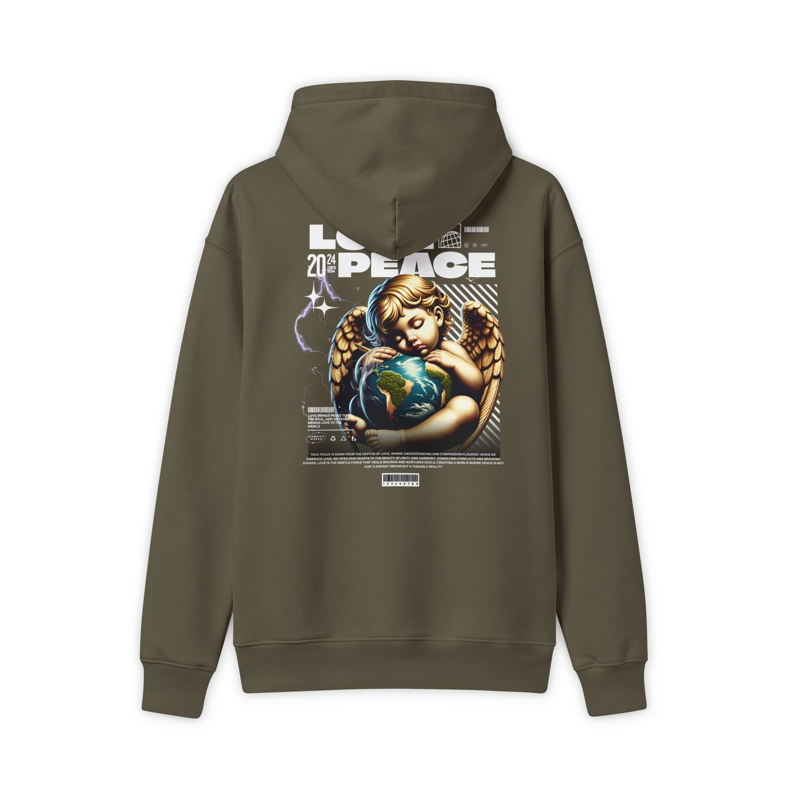Love & Peace Angel Graphic Hoodie — Vintage Cherub Earth Print - Image 4