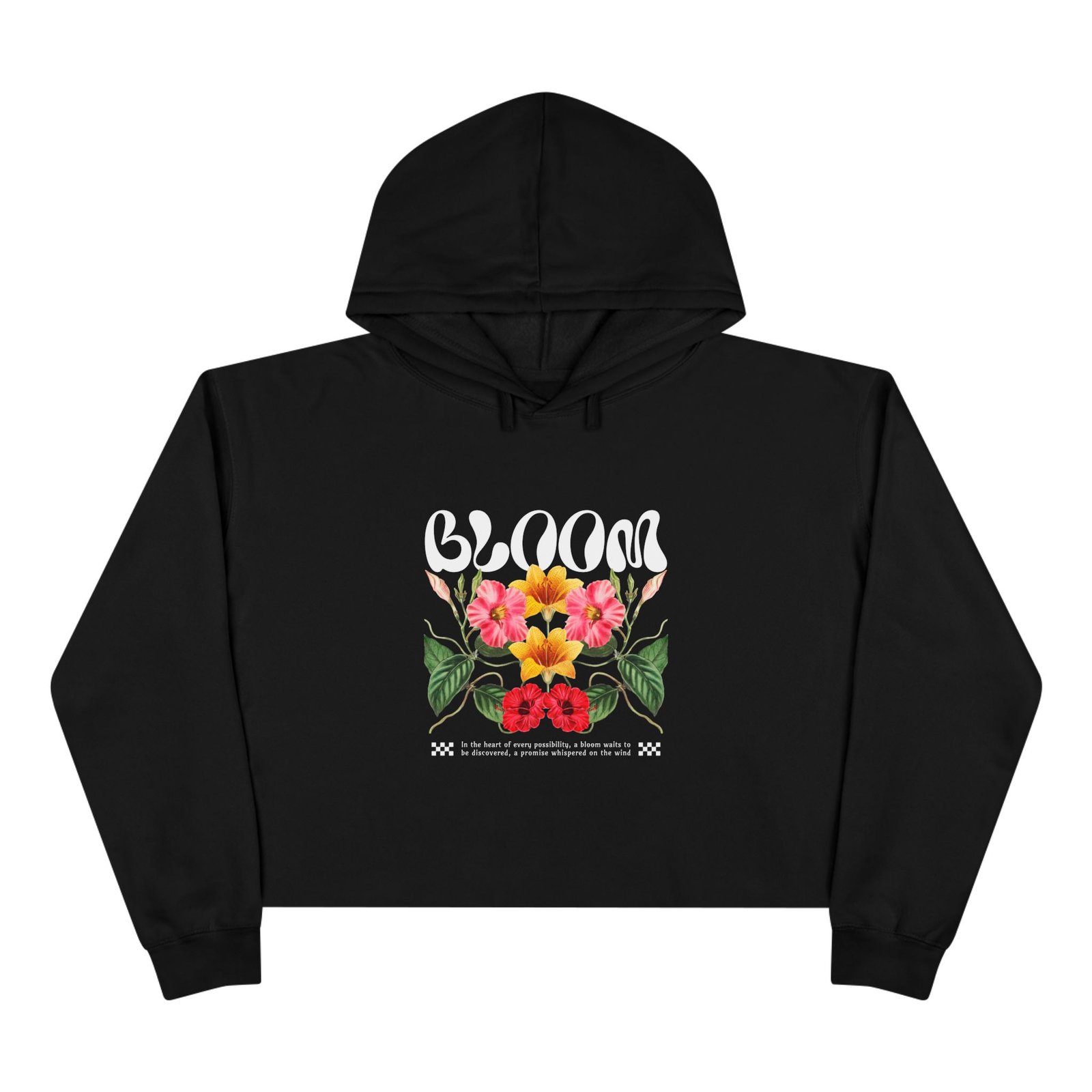 Bloom Floral Crop Hoodie — Retro Flower Graphic Cropped Sweatshirt - Image 2