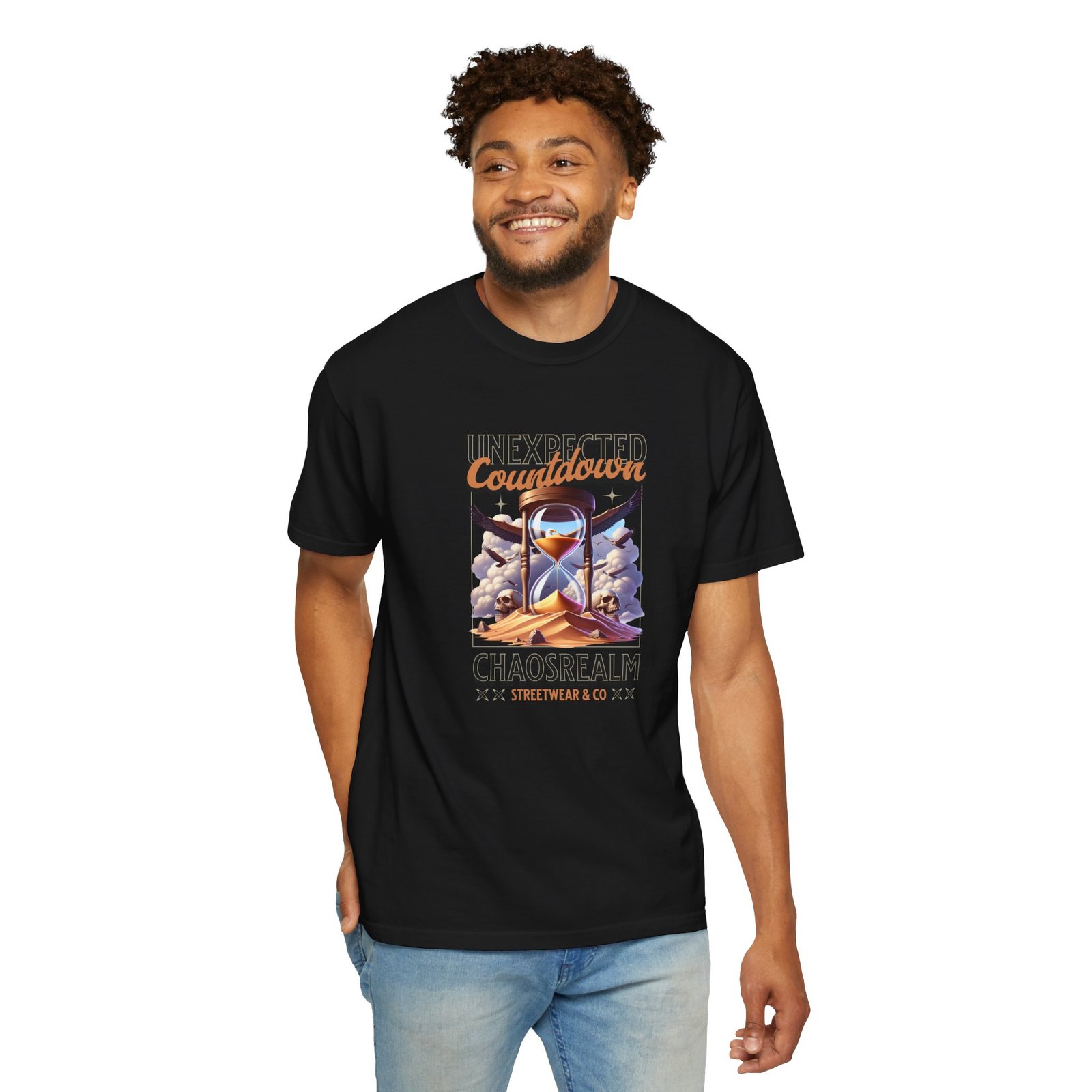 Unexpected Countdown Chaosrealm T-Shirt — Hourglass Sunset Graphic Tee - Image 31
