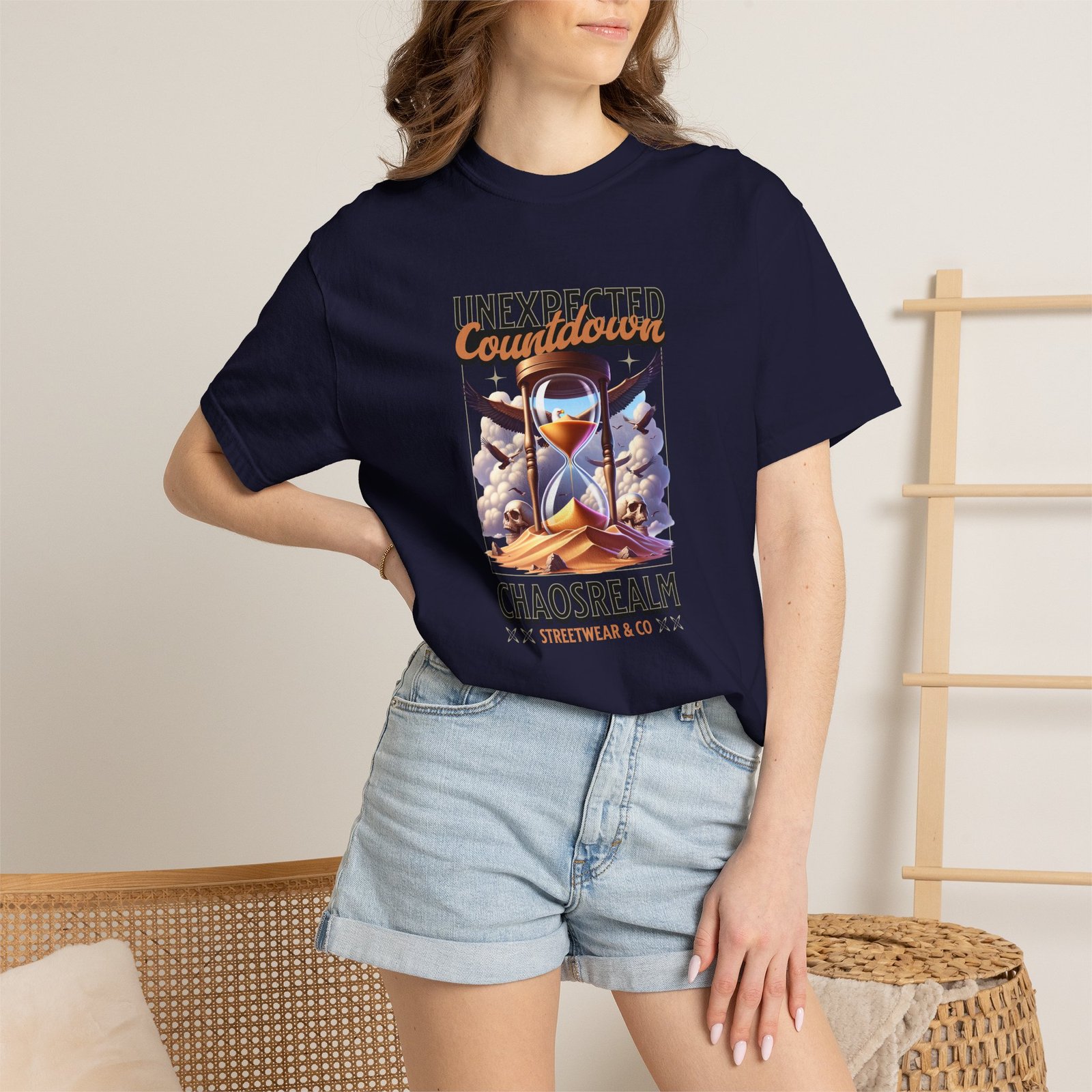 Unexpected Countdown Chaosrealm T-Shirt — Hourglass Sunset Graphic Tee - Image 17