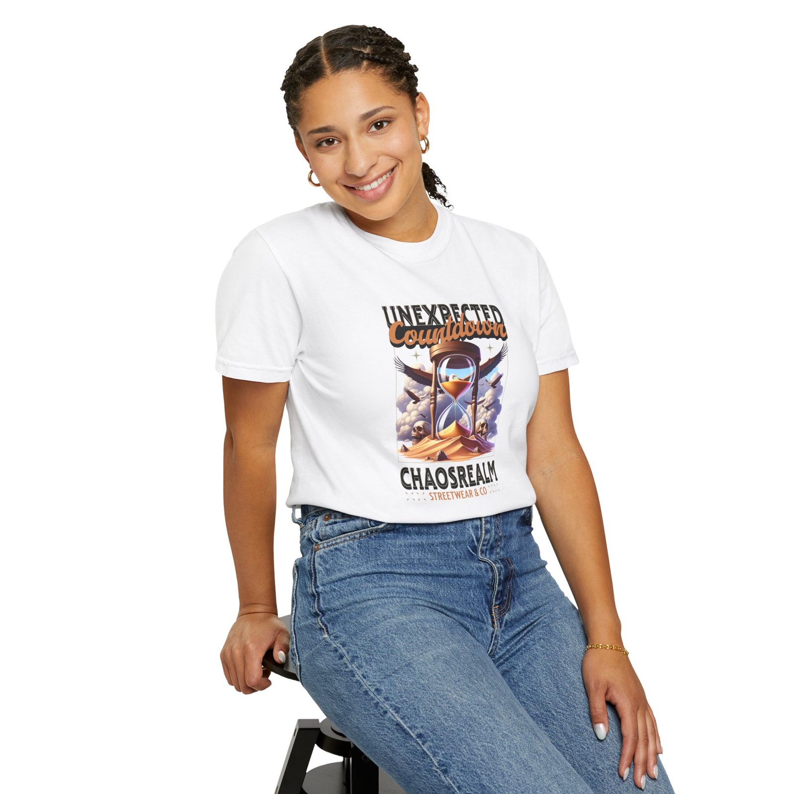 Unexpected Countdown Chaosrealm T-Shirt — Hourglass Sunset Graphic Tee - Image 4