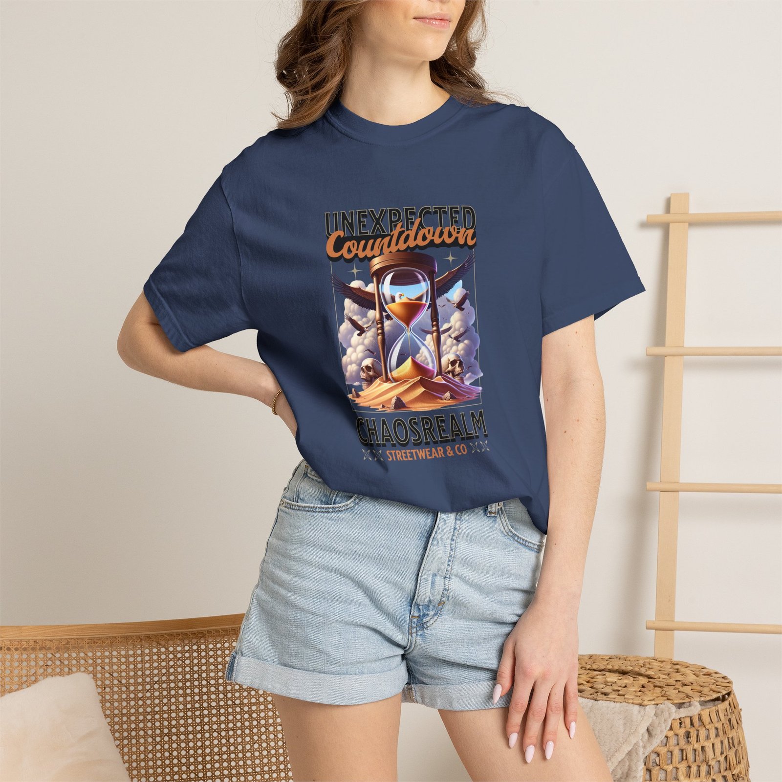 Unexpected Countdown Chaosrealm T-Shirt — Hourglass Sunset Graphic Tee - Image 21