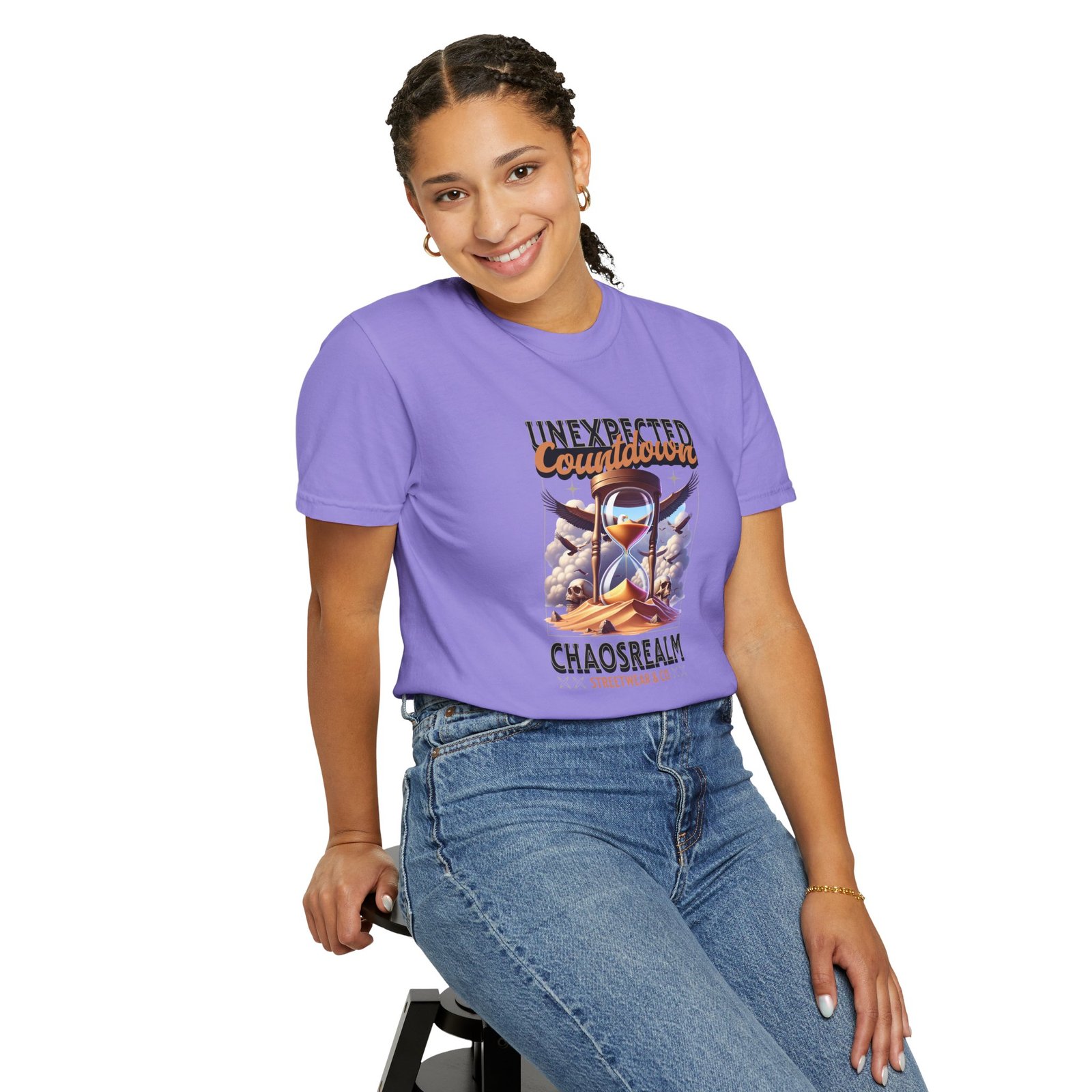 Unexpected Countdown Chaosrealm T-Shirt — Hourglass Sunset Graphic Tee - Image 34