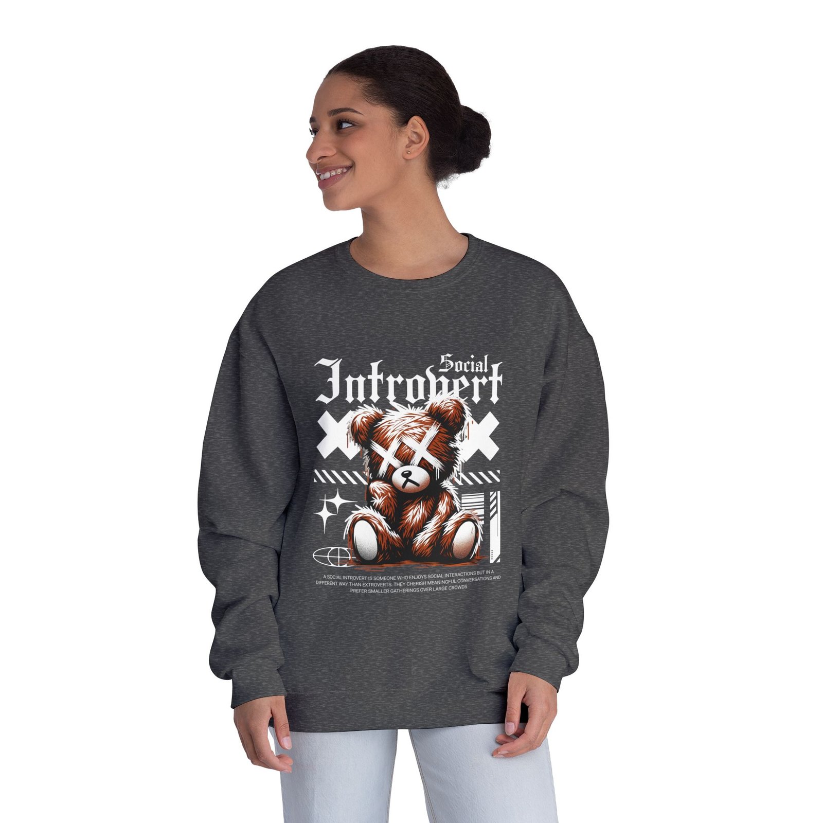 Introvert Social Bear Sweatshirt — Cozy Graphic Crewneck for Homebodies - Image 2