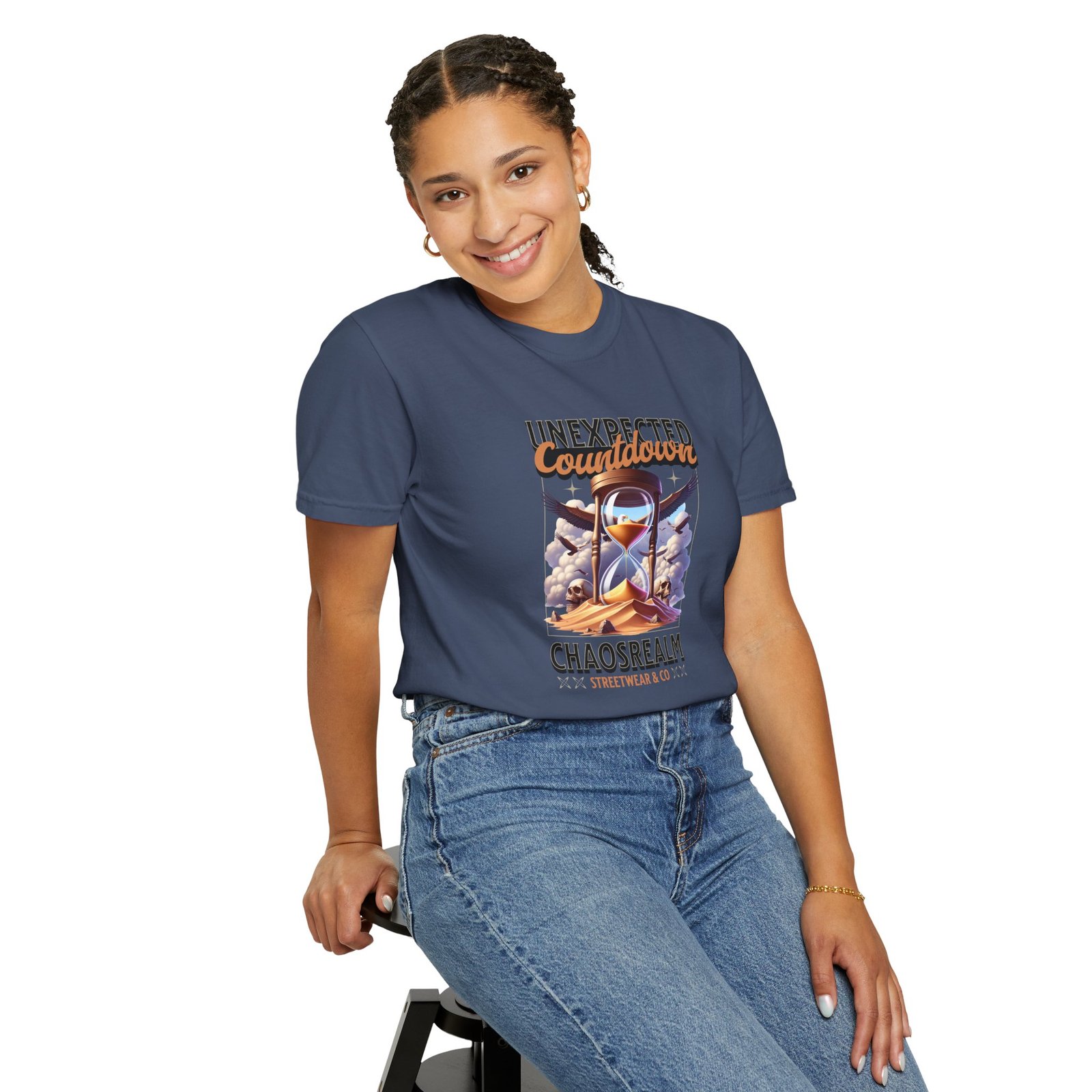 Unexpected Countdown Chaosrealm T-Shirt — Hourglass Sunset Graphic Tee - Image 14